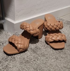 Madden NYC Nude Braided Strap Open Toe Heels